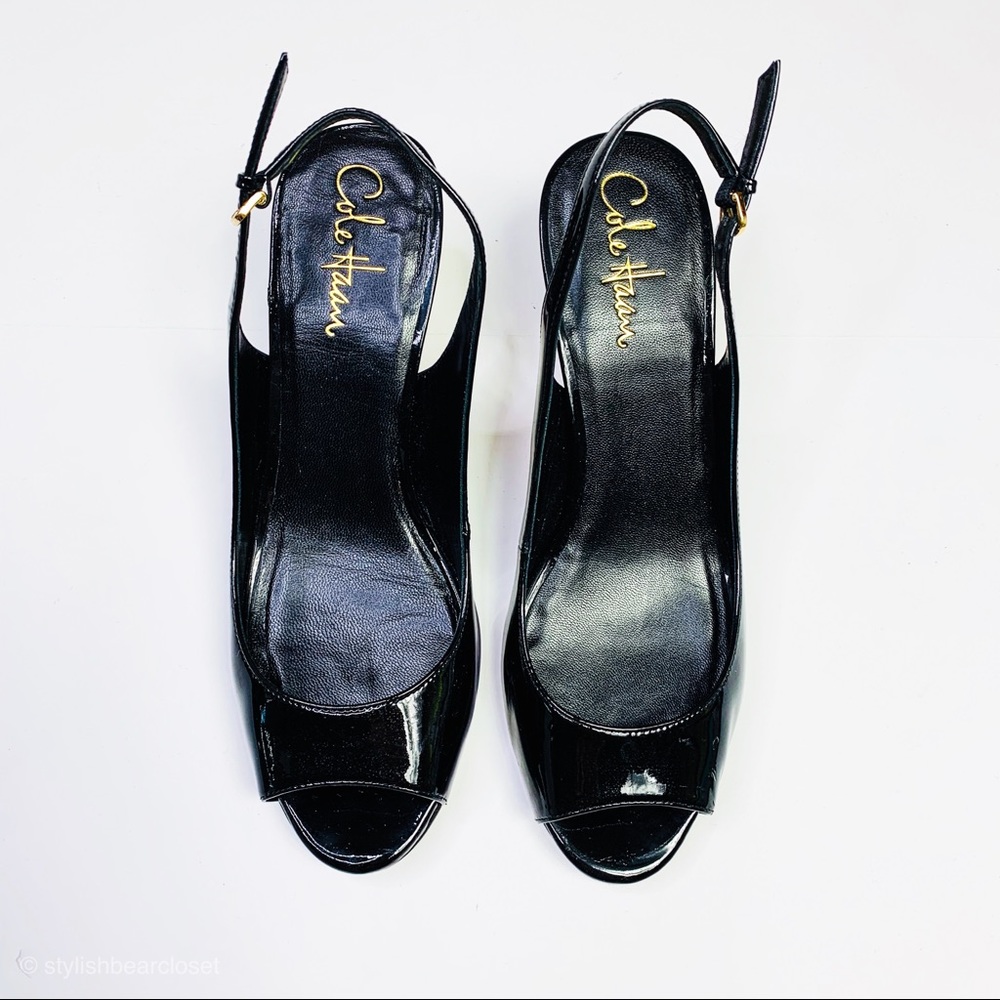 Cole Haan PeepToe Patent Leather Black Heel - Picture 4 of 6